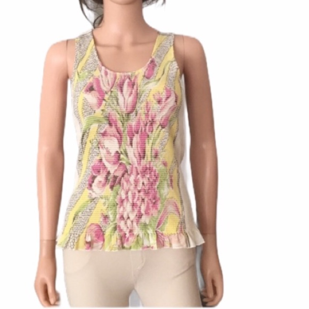 NWOT Vintage DKNY silk screen floral sleeveless blouse